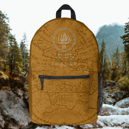 Nautical Rope Monogram Map Brown Bedruckter Rucksack