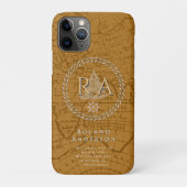 Nautical Rope Monogram Map Brown Case-Mate iPhone Hülle (Rückseite)