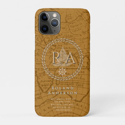 Nautical Rope Monogram Map Brown Case-Mate iPhone Hülle (Rückseite)