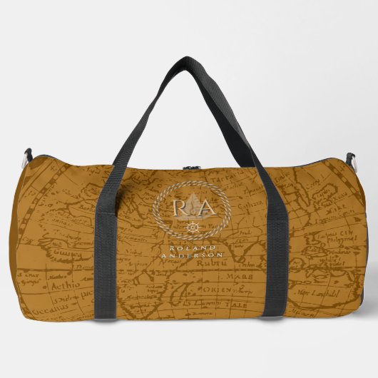 Nautical Rope Monogram Map Brown Duffle Bag (Vorderseite)