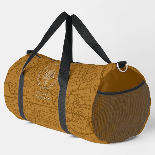 Nautical Rope Monogram Map Brown Duffle Bag (Rechte Ecke)
