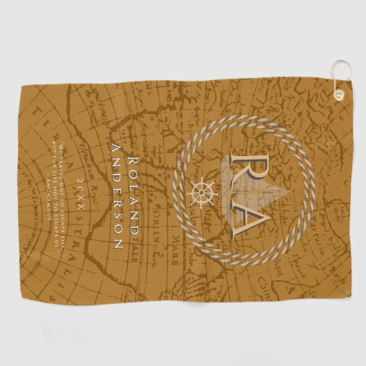 Nautical Rope Monogram Map Brown Golfhandtuch (Horizontal)