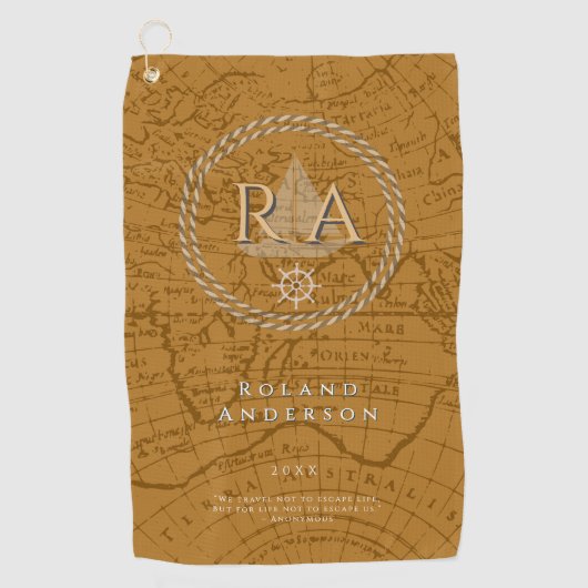 Nautical Rope Monogram Map Brown Golfhandtuch (Vorderseite)