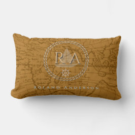 Nautical Rope Monogram Map Brown Lendenkissen