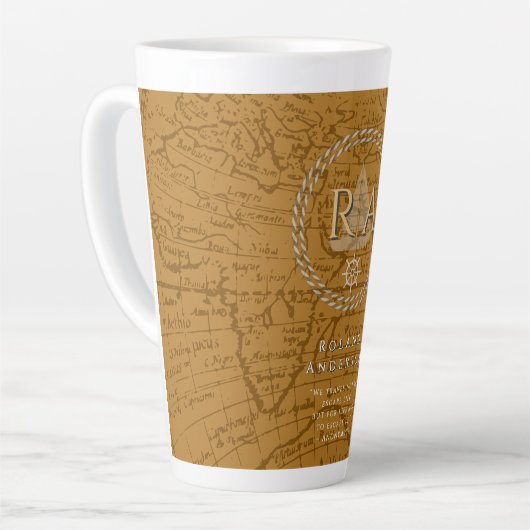 Nautical Rope Monogram Map Brown Milchtasse (Linke Ecke)