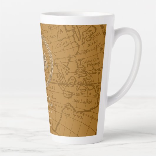 Nautical Rope Monogram Map Brown Milchtasse (Rechts)