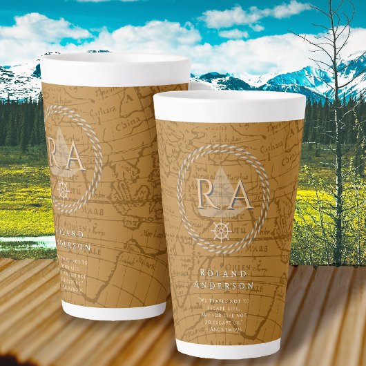 Nautical Rope Monogram Map Brown Milchtasse