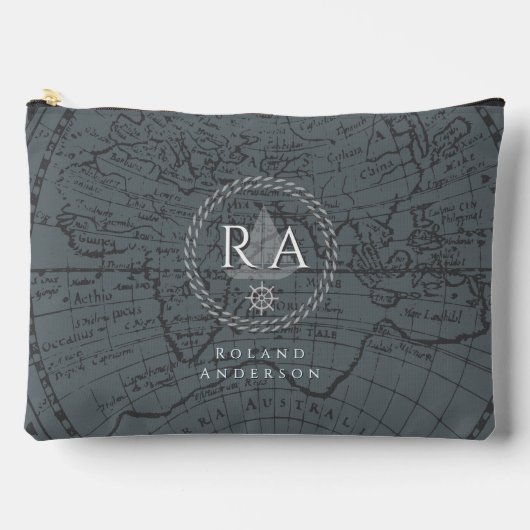 Nautical Rope Monogram Map Grey Zubehörtasche (Vorderseite)