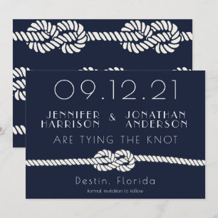 Nautical Rope Navy White Beach Hochzeittypografie Save The Date