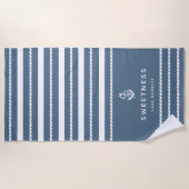 Nautical Rope Stripe & Anchor Boat Name Strandtuch (Vorderseite)