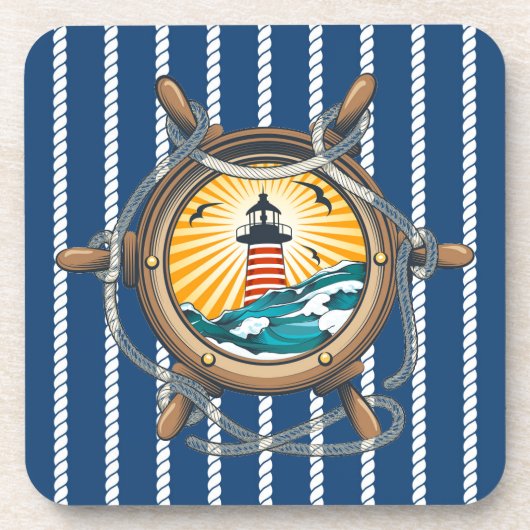 Nautical Ropes & Boat Wheel Beverage Coaster Getränkeuntersetzer (Vorderseite)