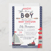 Nautical Sailboat Ahoy Baby Boy Dusche Einladung (Vorderseite)