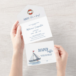 Nautical Sailboat Ahoy es ist eine Boy Baby Dusche All In One Einladung