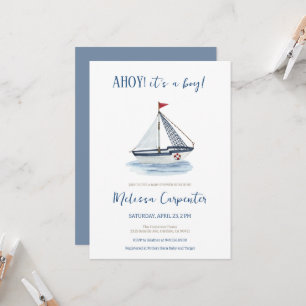 Nautical Sailboat Ahoy es ist eine Boy Baby Dusche Einladung