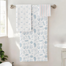 Nautical Sailboat Anchor Coastal Bath Towel Set