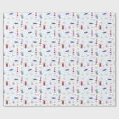 Nautical Sailboat Anchor Sea Gull Leuchtturm Ozean Geschenkpapier (Flach)