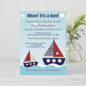 Nautical Sailboat Baby Boy Baby Dusche Einladung (Stehend Vorderseite)