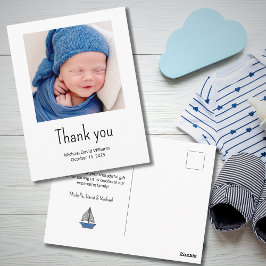 Nautical Sailboat Baby Boy Photo Shower Thank You  Postkarte