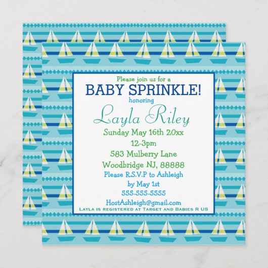 Nautical Sailboat Baby Sprinkle Einladung (Vorne/Hinten)