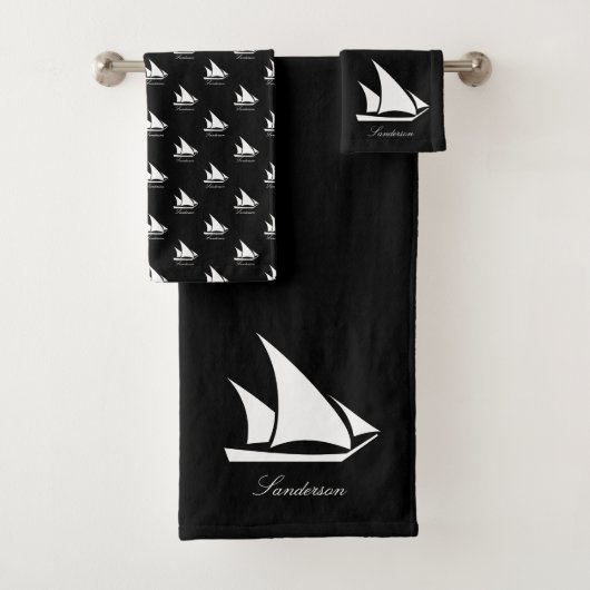 Nautical Sailboat Bad Schwarz-Weiß Bad T Badhandtuch Set (Insitu)