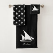 Nautical Sailboat Badezimmer schwarz-weiß Badhandtuch Set (Insitu)
