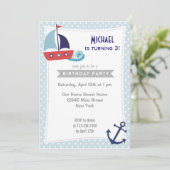 Nautical Sailboat Boy Geburtstag Einladung Blau (Stehend Vorderseite)