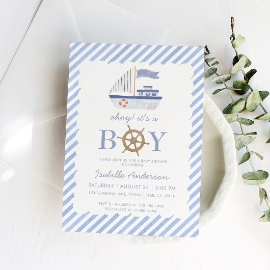 Nautical Sailboat Boy Kinderdusche Einladung