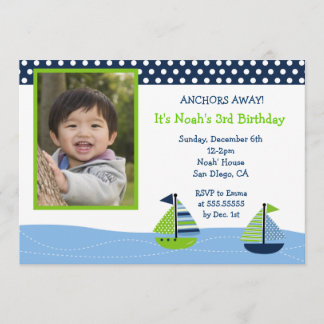 Nautical Sailboat Boys Foto zum Geburtstag Einladu Einladung