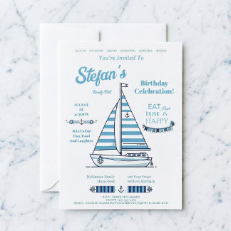 Nautical Sailboat Cabana Stripe Birthday Einladung