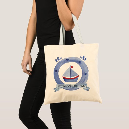 Nautical Sailboat Custom Library Bag für einen Jun Tragetasche (Vorderseite (Produkt))