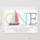 Nautical Sailboat Einladung zum 1. Geburtstag (Vorderseite)