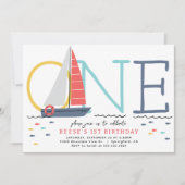 Nautical Sailboat Einladung zum 1. Geburtstag (Vorderseite)