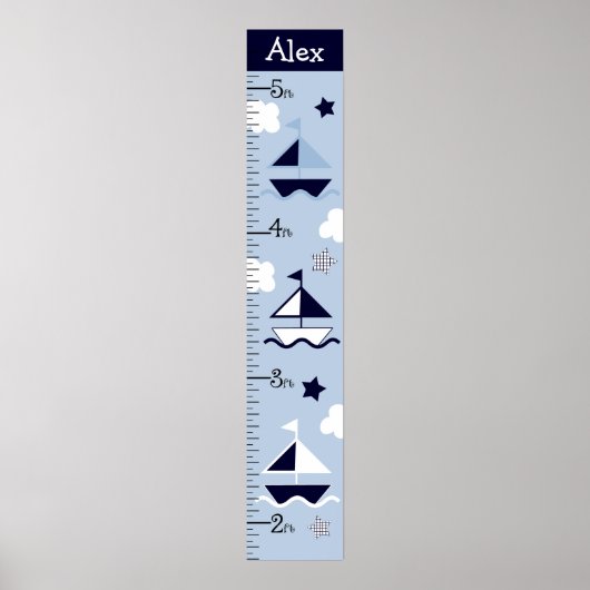 Nautical Sailboat Growth Chart Behielt auf 8x44! Poster (Vorne)
