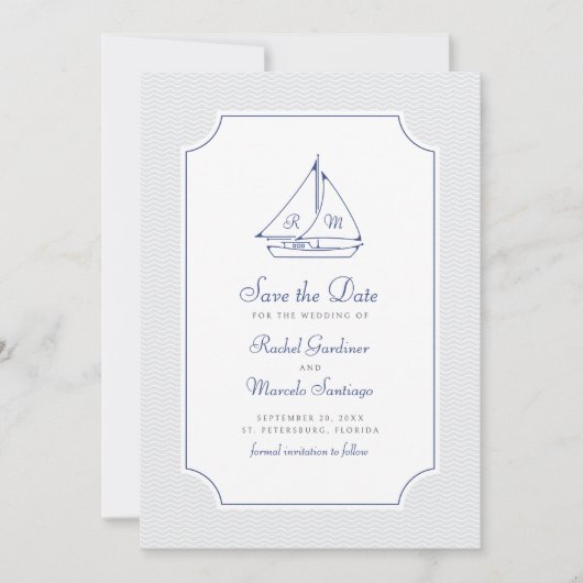 Nautical Sailboat Hochzeit retten Datum Save The Date (Vorderseite)