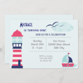 Nautical Sailboat Kind Geburtstag Einladung Blauer (Vorne/Hinten)