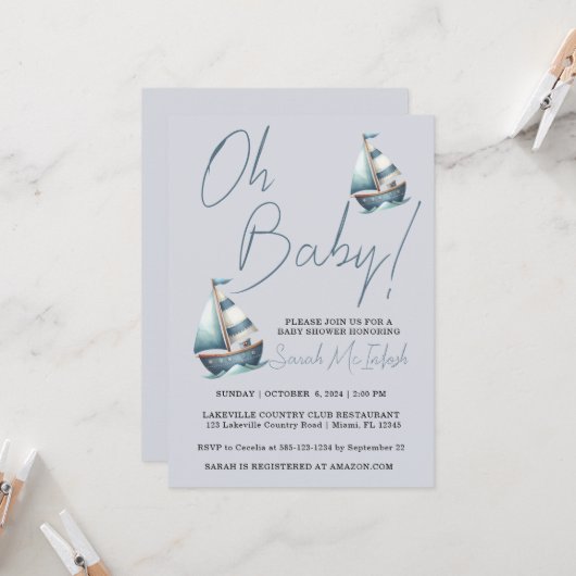 Nautical Sailboat Kinderdusche Einladung (Vorderseite/Rückseite Beispiel)