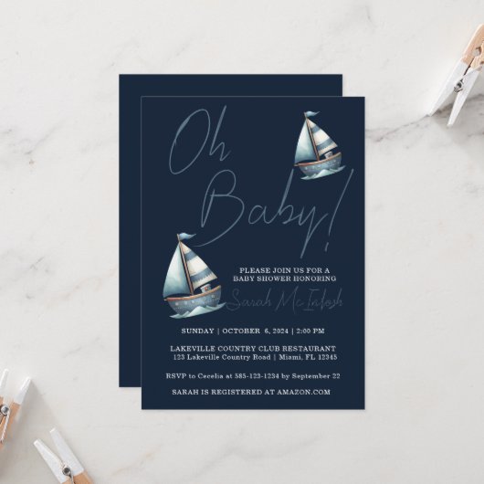 Nautical Sailboat Kinderdusche Einladung (Vorderseite/Rückseite Beispiel)