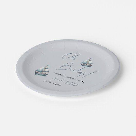 Nautical Sailboat Kinderdusche Einladung Pappteller (Schrägansicht)