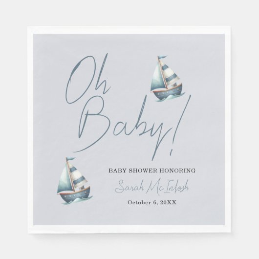 Nautical Sailboat Kinderdusche Einladung Serviette (Vorderseite)