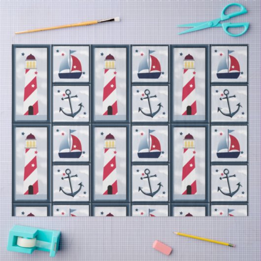 Nautical Sailboat Leuchtturm Anchor Decoupage Seidenpapier (Basteln)