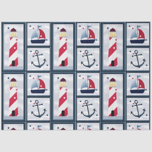 Nautical Sailboat Leuchtturm Anchor Decoupage Seidenpapier (Vorderseite)