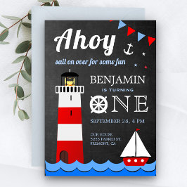 Nautical Sailboat Lighthouse Erste Geburtstagspart Einladung