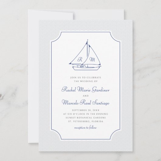 Nautical Sailboat Minimalistisch Preppy Wedding Einladung (Vorderseite)