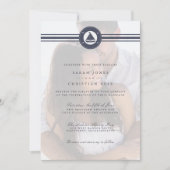 Nautical Sailboat Navy Blue Foto Hochzeit  Einladung (Vorderseite)
