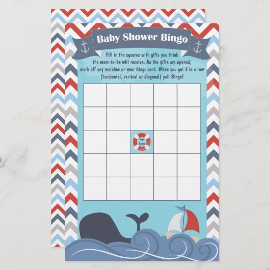 Nautical Sailboat Ocean Whale Baby Showbingo (Vorne/Hinten)