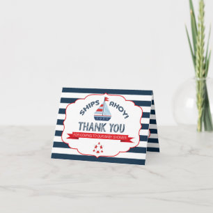 Nautical Sailboat Red Navy Streifen Danke