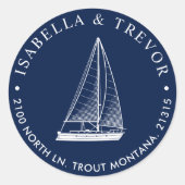 Nautical Sailboat-Rücksendeadresse Runder Aufkleber (Vorderseite)