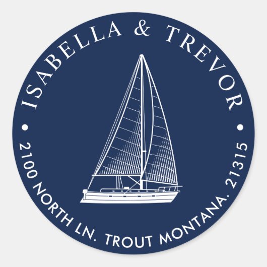 Nautical Sailboat-Rücksendeadresse Runder Aufkleber (Vorderseite)