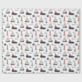 Nautical Sailboat Sailor Baby Boy Dusche Party Geschenkpapier (Flach)