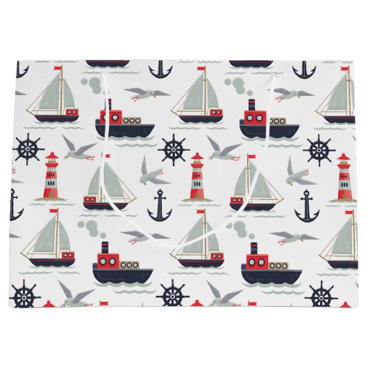 Nautical Sailboat Sailor Baby Boy Dusche Party Große Geschenktüte (Vorderseite)